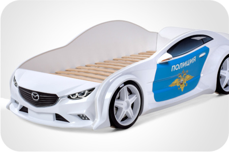 Кровать машина объемная (3d) EVO "Мазда" (Полиция, Без подъемного механизма, Без подсветки фар, Без подсветки дна, Литые колеса)