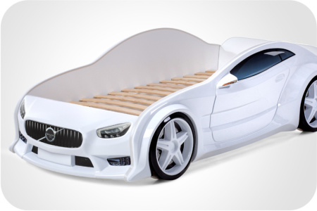 Кровать машина объемная (3d) EVO "Вольво" (Белый, Без подъемного механизма, Без подсветки фар, Без подсветки дна, Литые колеса)