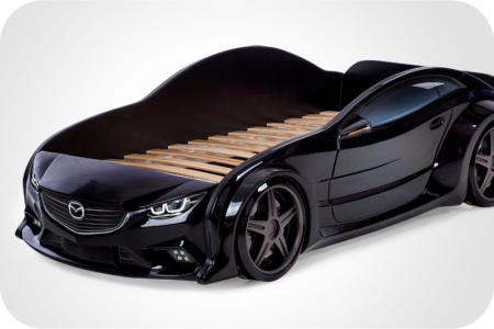 Кровать машина объемная (3d) EVO "Мазда" (Чёрный, Без подъемного механизма, Без подсветки фар, Без подсветки дна, Литые колеса)