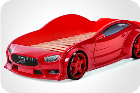 Кровать машина объемная (3d) EVO "Вольво" (Красный, Без подъемного механизма, Без подсветки фар, Без подсветки дна, Литые колеса)