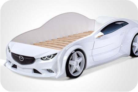 Кровать машина объемная (3d) EVO "Мазда" (Белый, Без подъемного механизма, Без подсветки фар, Без подсветки дна, Литые колеса)