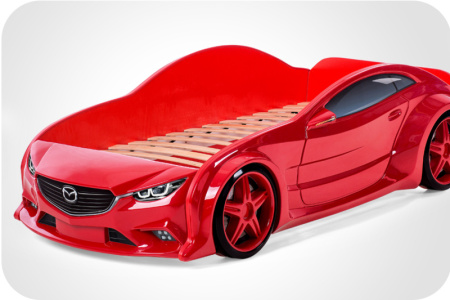 Кровать машина объемная (3d) EVO "Мазда" (Красный, Без подъемного механизма, Без подсветки фар, Без подсветки дна, Литые колеса)