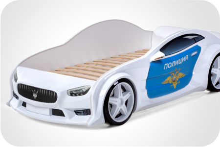 Кровать машина объемная (3d) EVO "Мазерати" (Полиция, Без подъемного механизма, Без подсветки фар, Без подсветки дна, Литые колеса)