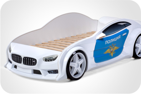 Кровать машина объемная (3d) EVO "БМВ" (Полиция, Без подъемного механизма, Без подсветки фар, Без подсветки дна, Литые колеса)