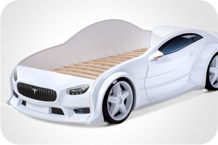 Кровать машина объемная (3d) EVO "Тесла" (Белый, Без подъемного механизма, Без подсветки фар, Без подсветки дна, Литые колеса)